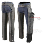 Milwaukee Leather MLM5505 Men's Removal Thermal Lined Black Premium Leather Motorcycle Chaps w/ Cool-Tec Leather
