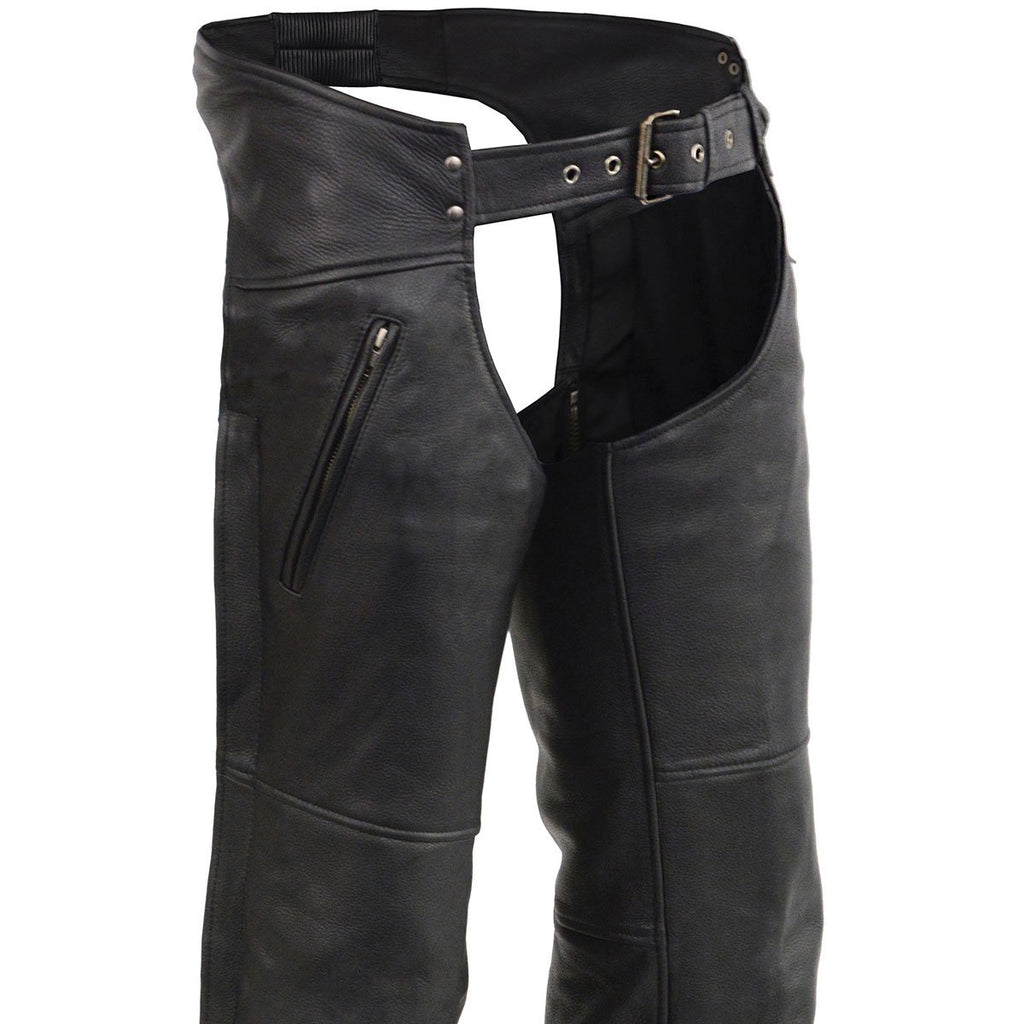 Milwaukee Leather MLM5513 Men's Black 'Heated' Leather Chaps with Zippered Thigh Pockets - Milwaukee Leather Mens Heated Leather Chaps