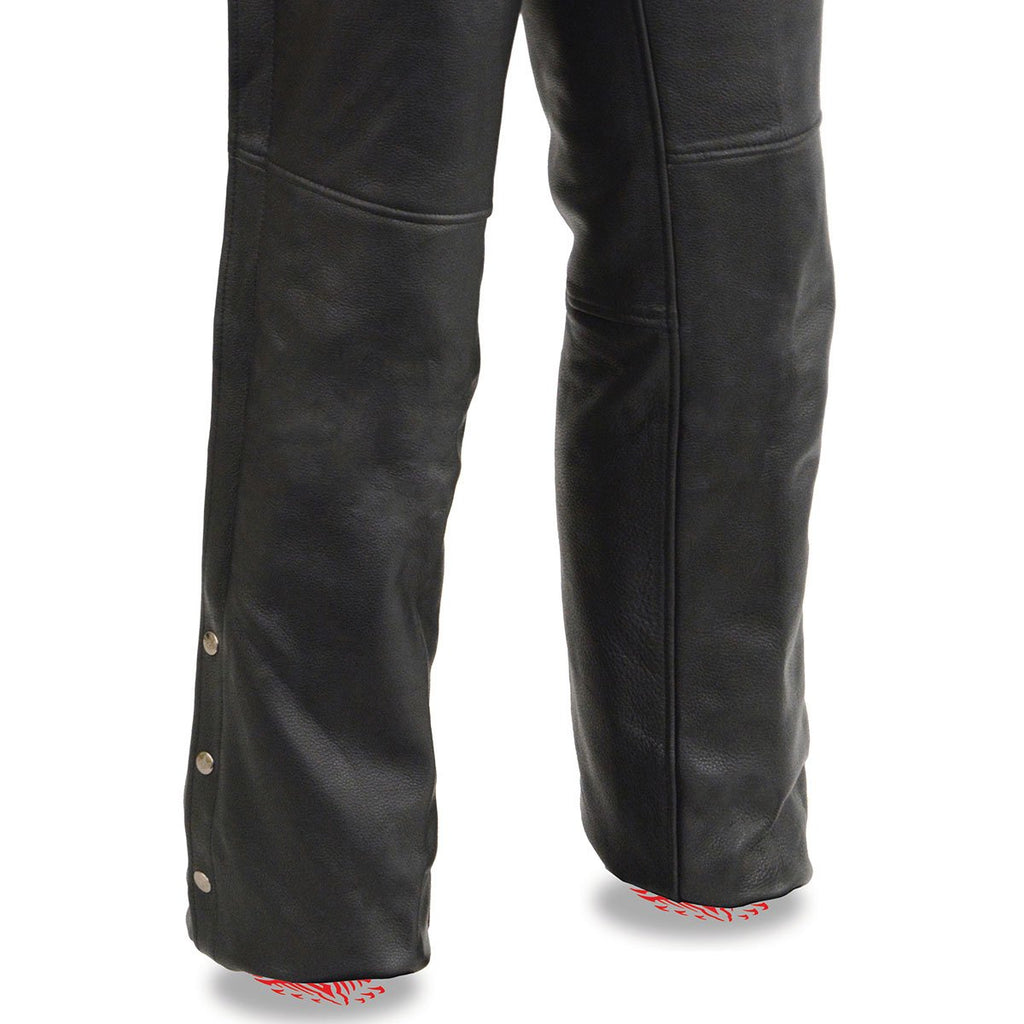 Milwaukee Leather MLM5513 Men's Black 'Heated' Leather Chaps with Zippered Thigh Pockets - Milwaukee Leather Mens Heated Leather Chaps