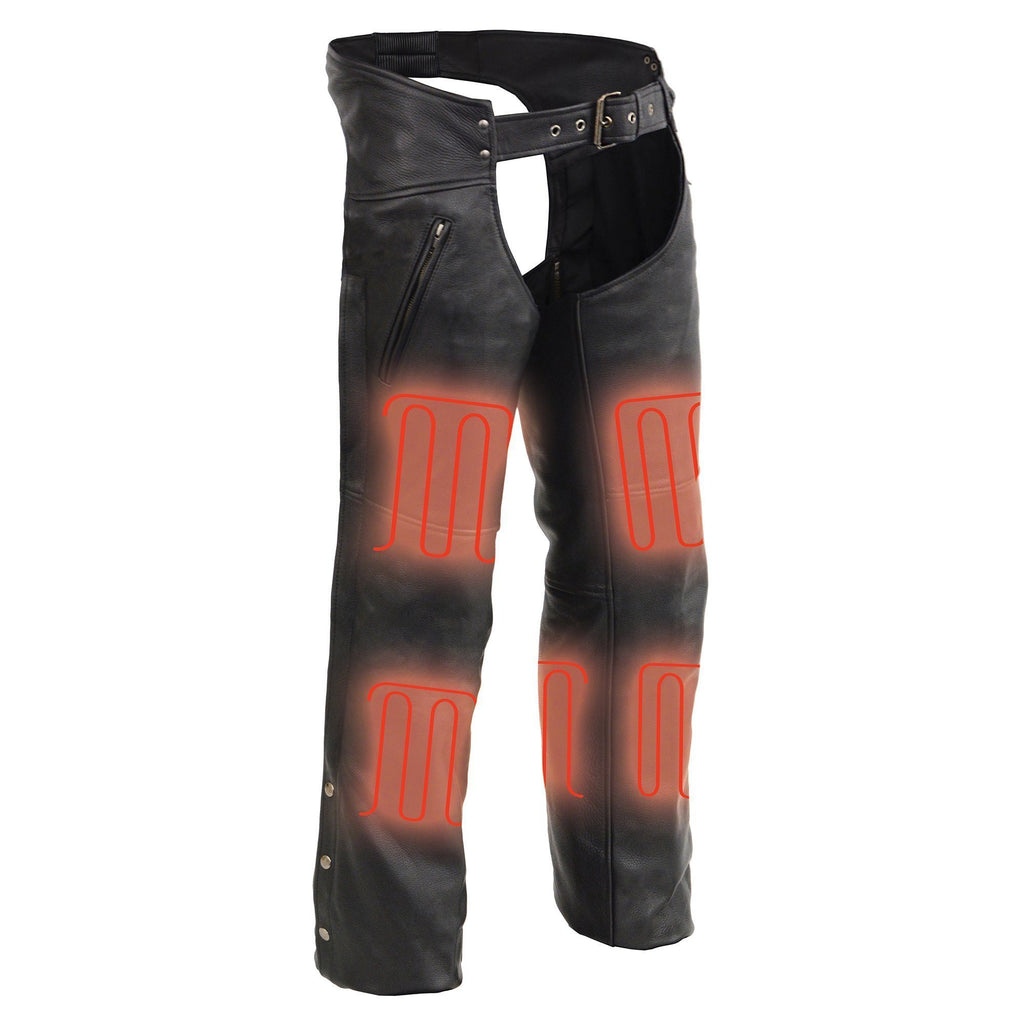 Milwaukee Leather MLM5513 Men's Black 'Heated' Leather Chaps with Zippered Thigh Pockets - Milwaukee Leather Mens Heated Leather Chaps