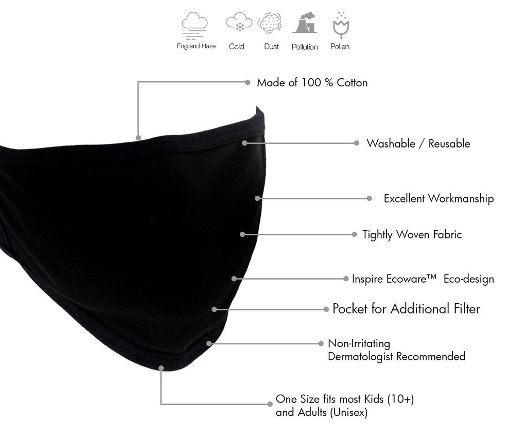 Milwaukee MP7924FM 'Solid Black' 100 % Cotton Protective Face Mask with Optional Filter Pocket