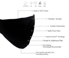 Milwaukee MP7924FM 'Solid Black' 100 % Cotton Protective Face Mask with Optional Filter Pocket