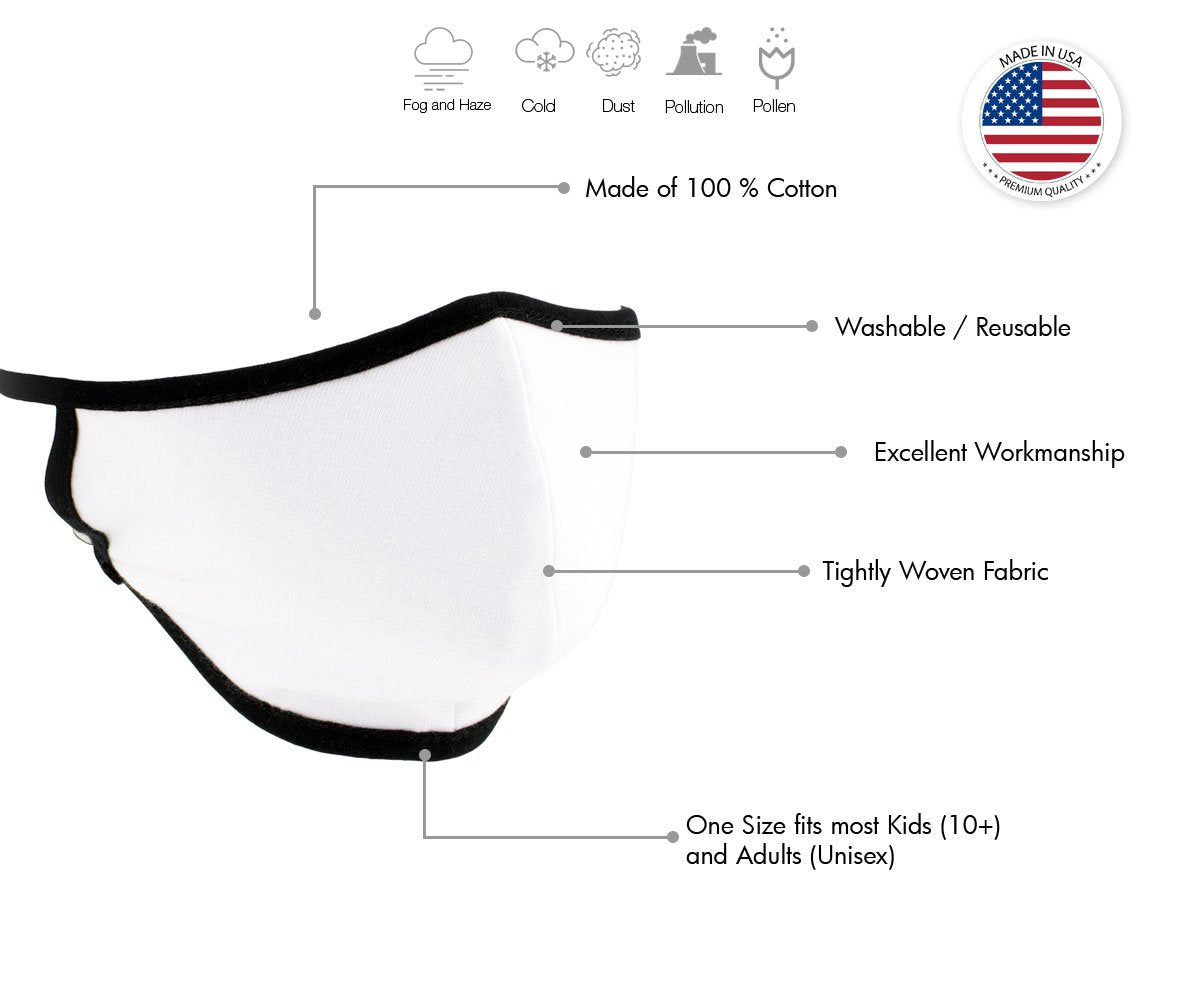 Milwaukee MP7924FM 'White with Black Trim' USA Made 100 % Cotton Protective Face Mask