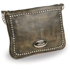 Milwaukee Leather MP8810 Women's Distress Brown Chain Strap Riveted Shoulder Bag with Gun Pocket