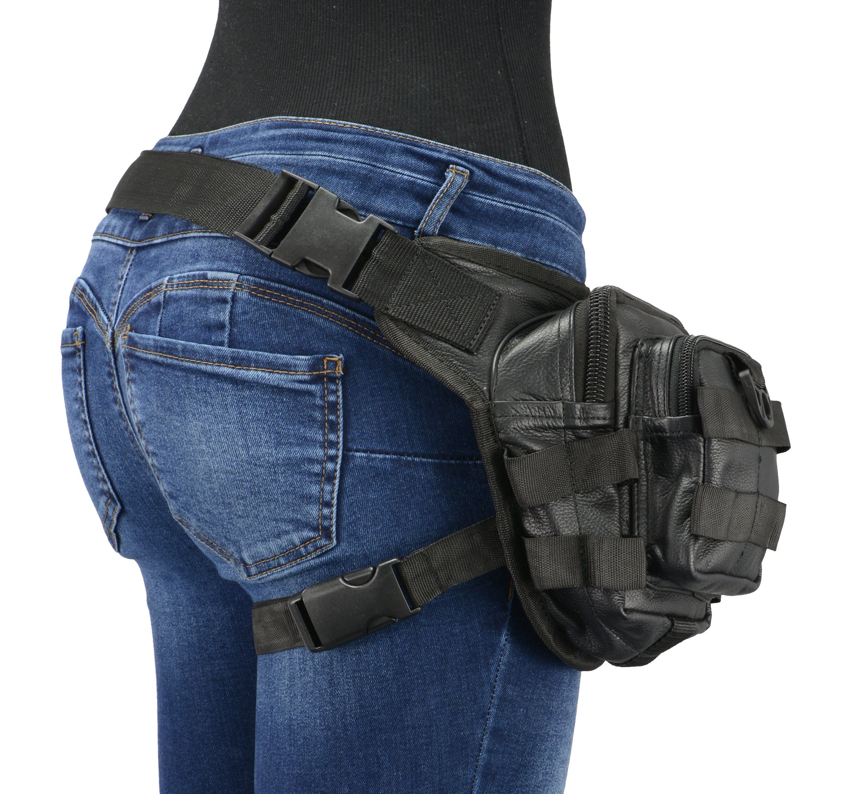 Milwaukee Leather MP8840 Black Leather Conceal and Carry Tactical Thigh Bag with Waist Belt