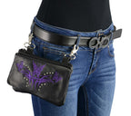 Milwaukee Leather MP8851 Women's Black and Purple Leather Multi Pocket Belt Bag with Gun Holster