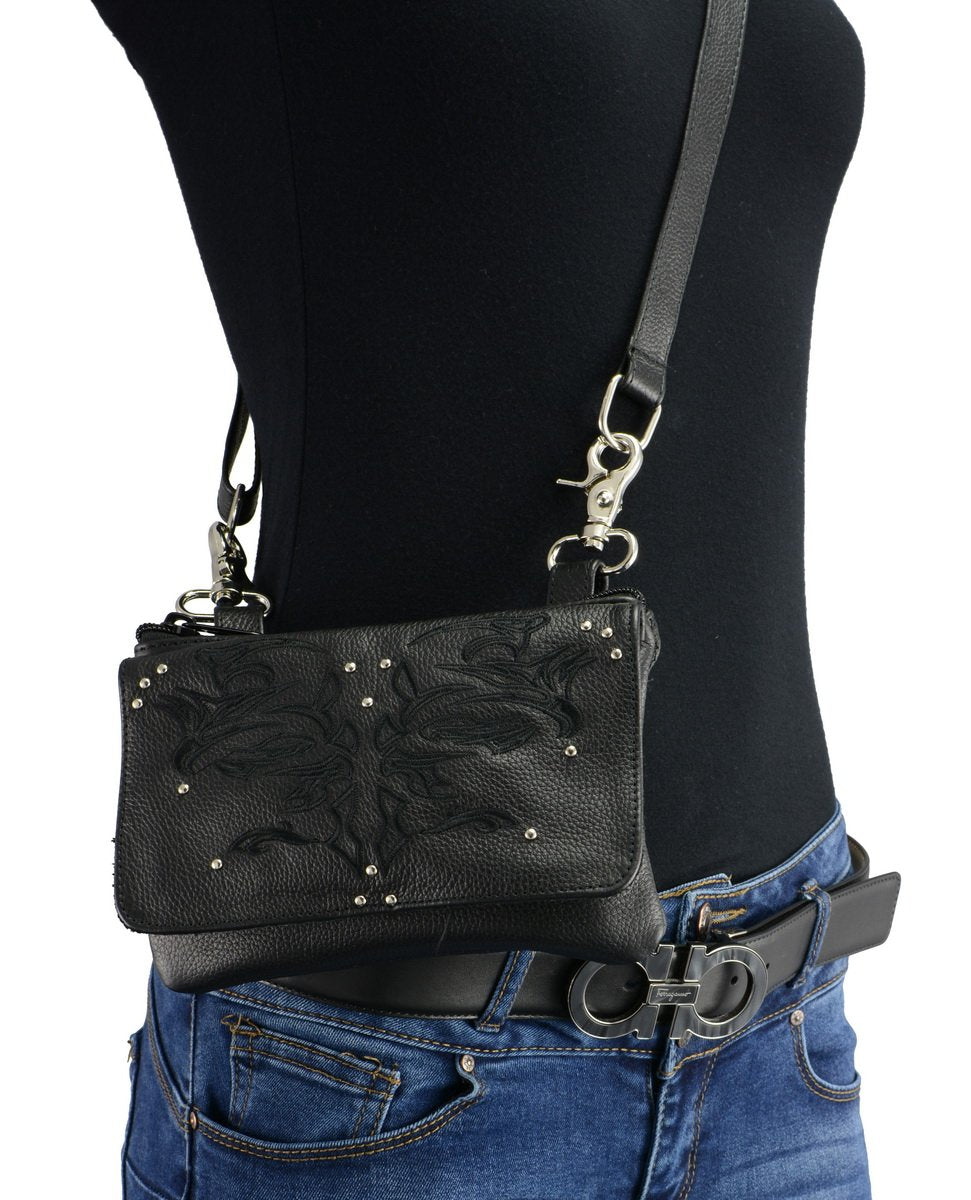 Milwaukee Leather MP8852  Women's Black Leather Multi Pocket Belt Bag with Gun Holster