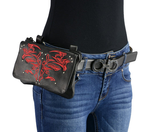 Milwaukee Leather MP8852 Women's Black and Red Leather Multi Pocket Belt Bag with Gun Holster