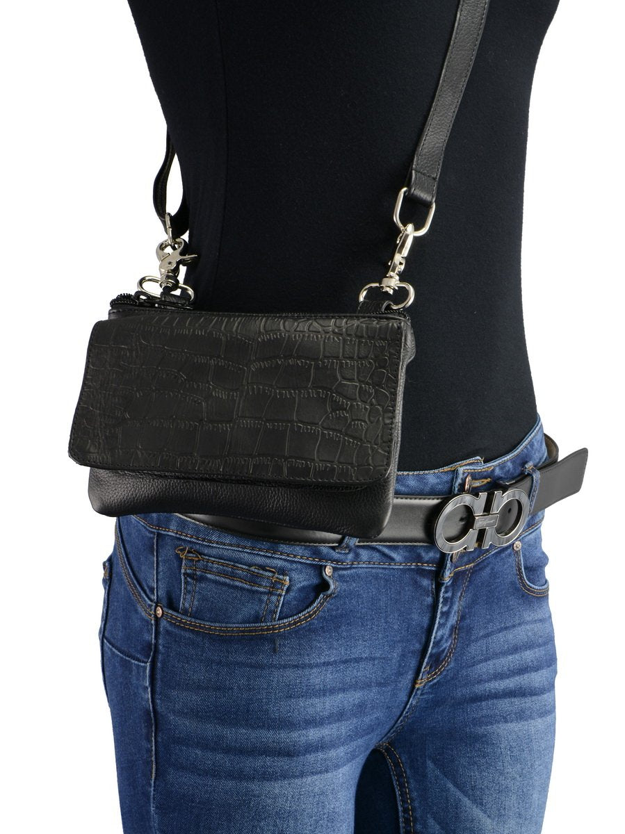 Milwaukee Leather MP8854 Women's Black Leather Multi Pocket Belt Bag with Gun Holster