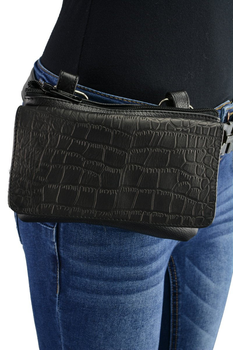 Milwaukee Leather MP8854 Women's Black Leather Multi Pocket Belt Bag with Gun Holster