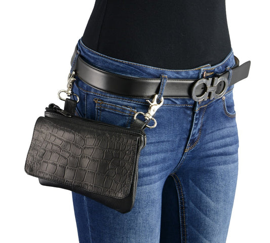 Milwaukee Leather MP8854 Women's Black Leather Multi Pocket Belt Bag with Gun Holster