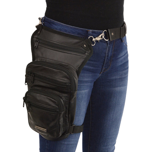 Milwaukee Leather MP8895 Conceal an Carry Black Leather Thigh Bag with Waist Belt