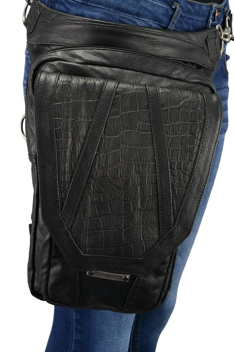 Milwaukee Leather MP8896 Extra Large Conceal and Carry Black Leather Thigh Bag with Waist Belt