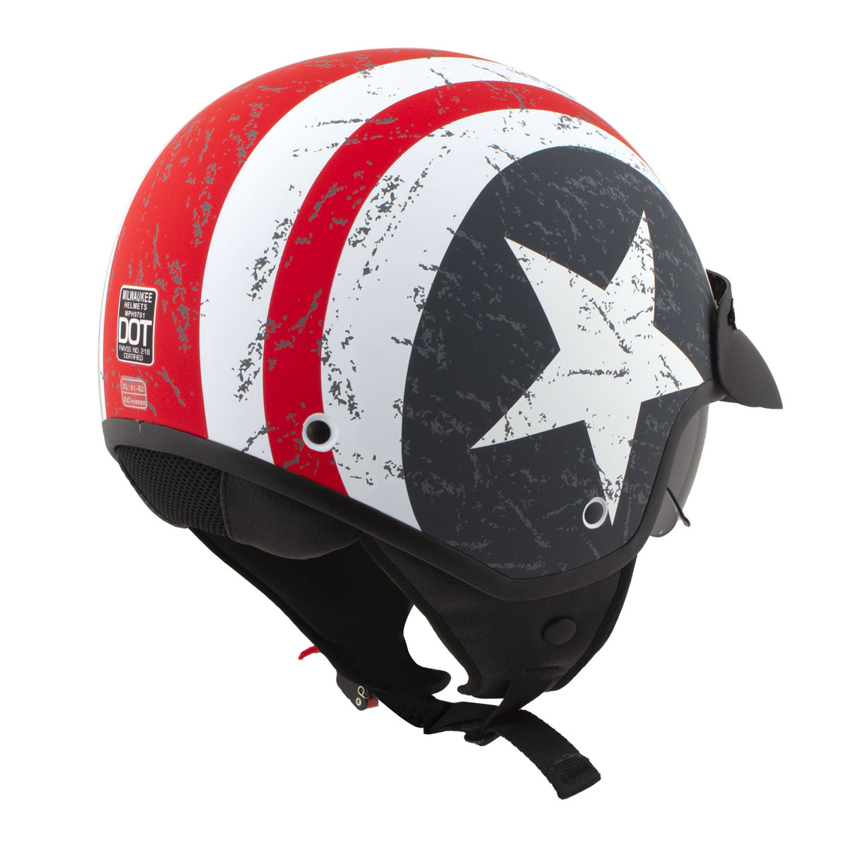 Milwaukee Helmets MPH9701DOT 'Maverick' 3/4 Open Face Stars and Stripes Motorcycle Helmet for Men and Women Biker