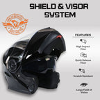 Milwaukee Helmets MPH9806DOT Ionized Gloss Black Advanced Motorcycle Modular Helmet Biker w/ Drop Down Visor