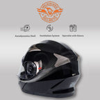Milwaukee Helmets MPH9806DOT Ionized Gloss Black Advanced Motorcycle Modular Helmet Biker w/ Drop Down Visor
