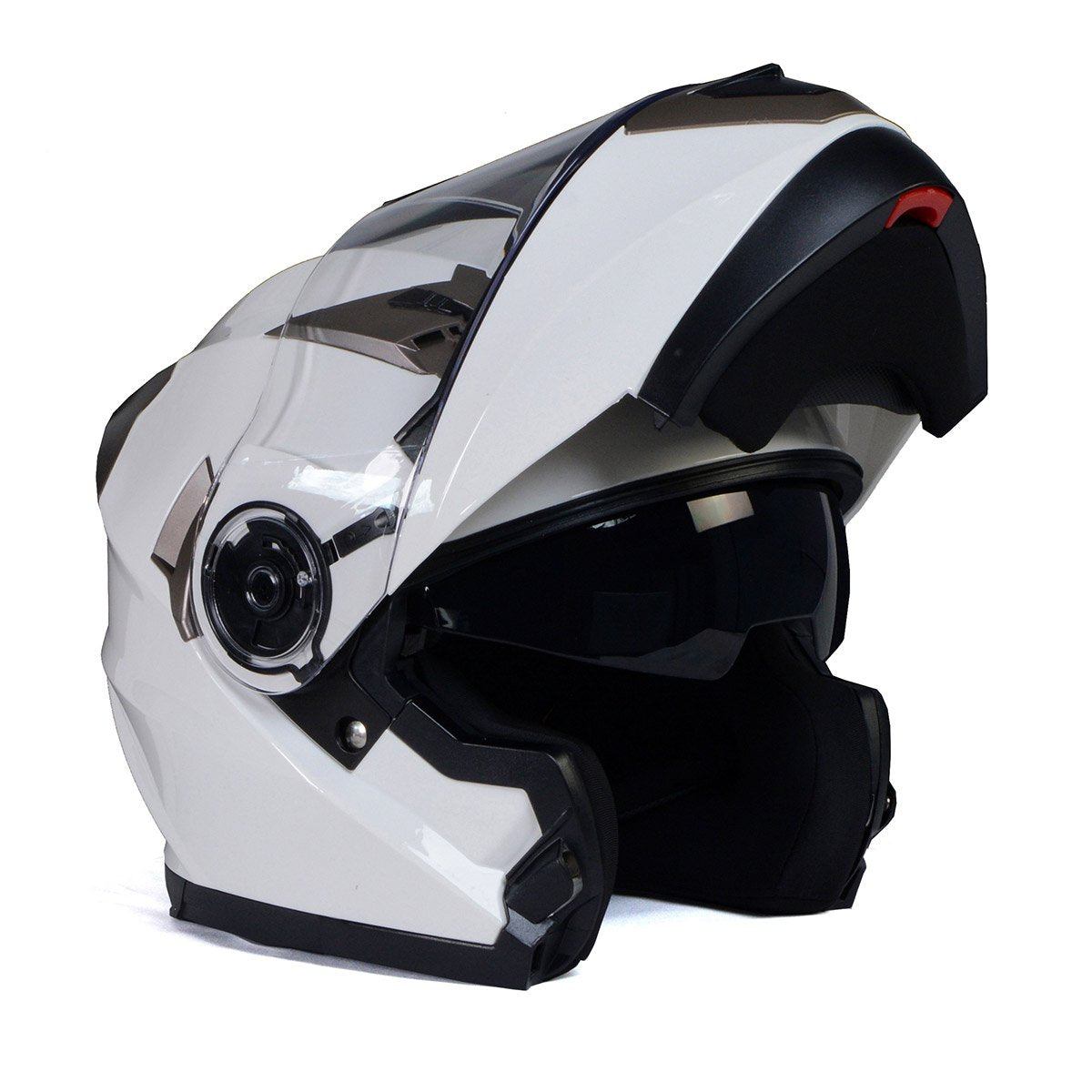 Milwaukee Helmets MPH9807DOT Ionized Gloss White Advanced Motorcycle Modular Helmet Biker w/ Drop Down Visor