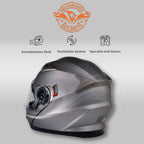 Milwaukee Helmets MPH9808DOT Ionized Silver Advanced Motorcycle Modular Helmet Biker w/ Drop Down Visor