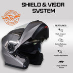 Milwaukee Helmets MPH9808DOT Ionized Silver Advanced Motorcycle Modular Helmet Biker w/ Drop Down Visor