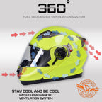 Milwaukee Helmets MPH9809DOT Ionized Neon Yellow Advanced Motorcycle Modular Helmet Biker w/ Drop Down Visor