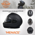 Milwaukee Helmets MPH9812DOT Flat Black 'Menace' Advanced Motorcycle Modular Helmet for Men and Women Biker w/ Drop Down Visor