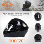 Milwaukee Helmets MPH9815DOT Breeze Gloss Black Advanced Motorcycle Modular Helmet Biker w/ Drop Down Visor