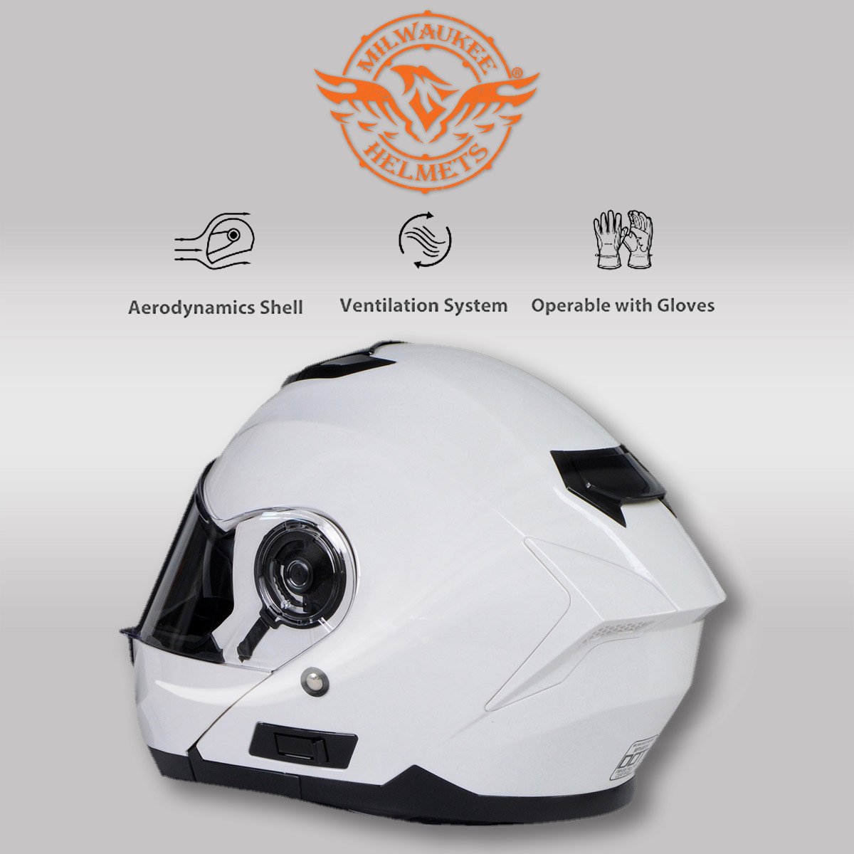 Milwaukee Helmets MPH9816DOT Breeze White Advanced Motorcycle Modular Helmet Biker w/ Drop Down Visor