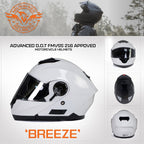 Milwaukee Helmets MPH9816DOT Breeze White Advanced Motorcycle Modular Helmet Biker w/ Drop Down Visor