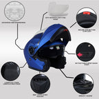 Milwaukee Helmets MPH9818DOT Breeze Blue Advanced Motorcycle Modular Helmet Biker w/ Drop Down Visor