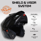 Milwaukee Helmets MPH9821DOT Gloss Black 'Ominous' Dual Sport Advanced Motorcycle Modular Helmet for Men and Women Biker