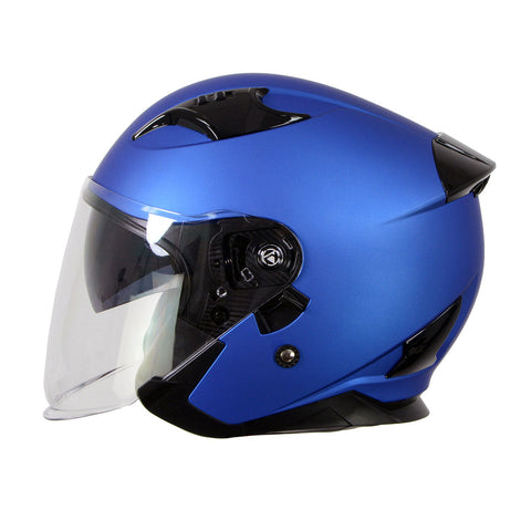 Milwaukee Helmets MPH9825DOT 'Shift' Open Face 3/4 Blue Helmet for Men and Women Biker with Drop Down Tinted Visor