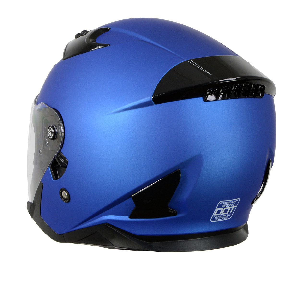 Milwaukee Helmets MPH9825DOT 'Shift' Open Face 3/4 Blue Helmet for Men and Women Biker with Drop Down Tinted Visor