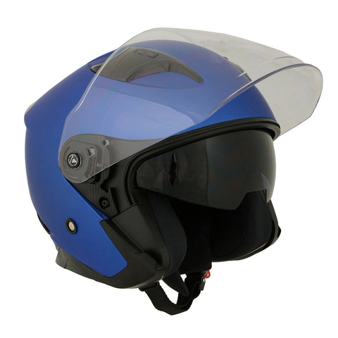 Milwaukee Helmets MPH9825DOT 'Shift' Open Face 3/4 Blue Helmet for Men and Women Biker with Drop Down Tinted Visor