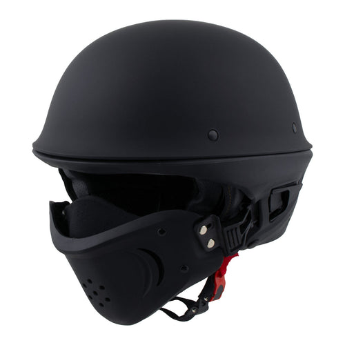 3/4 helmets motorcycle Milwaukee MPH9830DOT Rascal Open Face Flat Black 2 in 1 Helmet Biker grab and go USED Tibor Light Spring Goggle strap option:MMT Rod--original