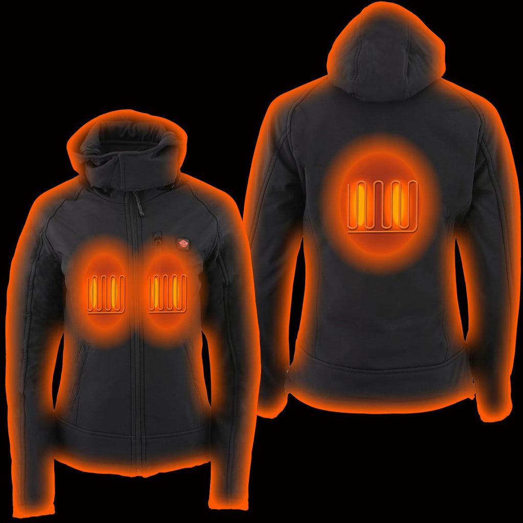 Milwaukee Leather MPL2767SET Women's Black 'Heated' Soft Shell Hooded Jacket (Battery Pack Included)