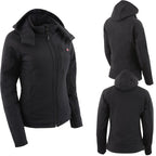 Milwaukee Leather MPL2767SET Women's Black 'Heated' Soft Shell Hooded Jacket (Battery Pack Included)