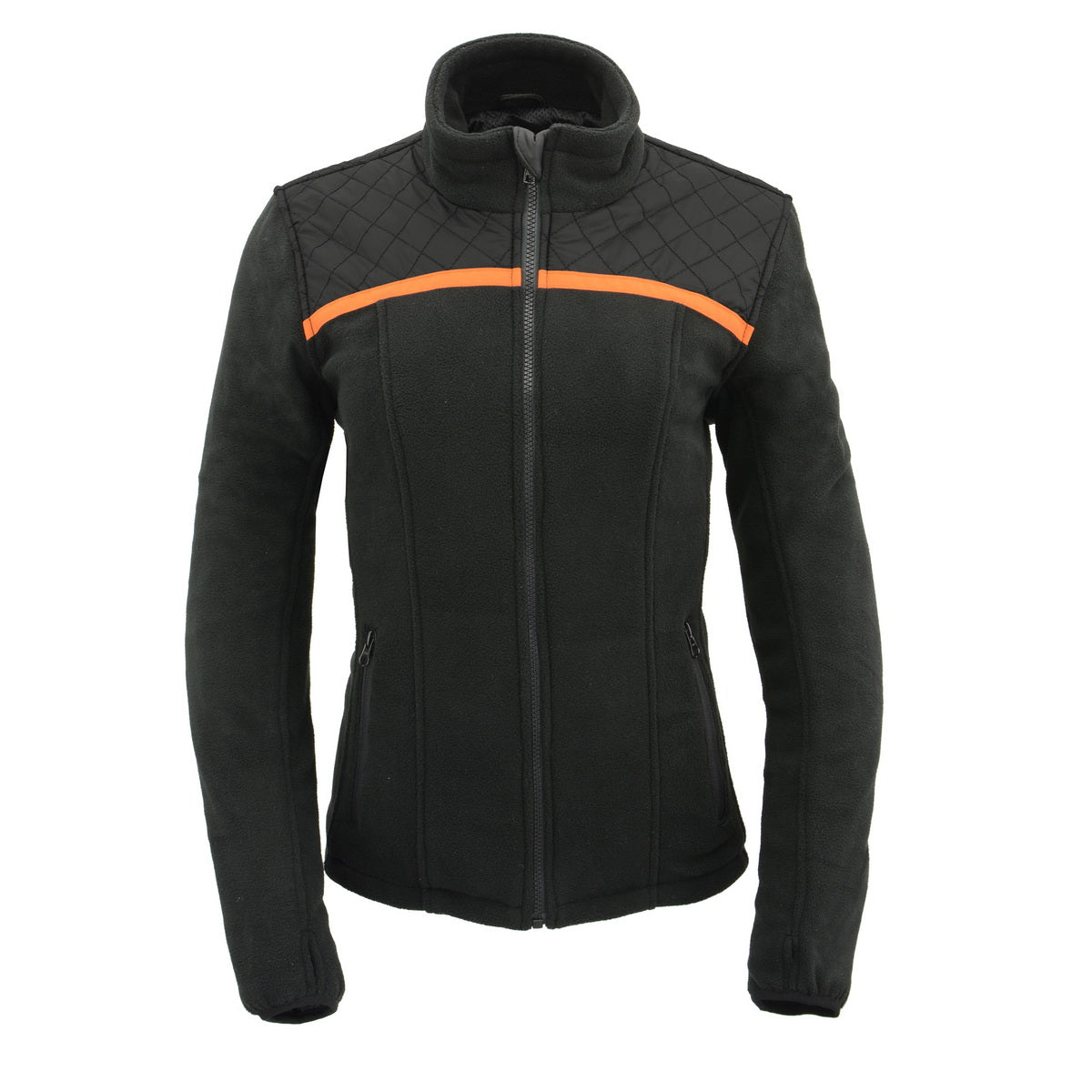 Milwaukee Leather MPL2783 Women's Black Micro Fleece Zipper Front Jacket with Orange Stripe