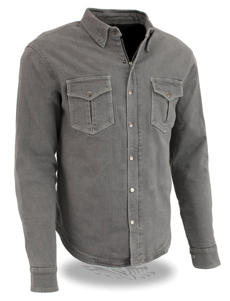 Milwaukee Leather Men's Pitfall Gray CE Armored Flannel Shirt with