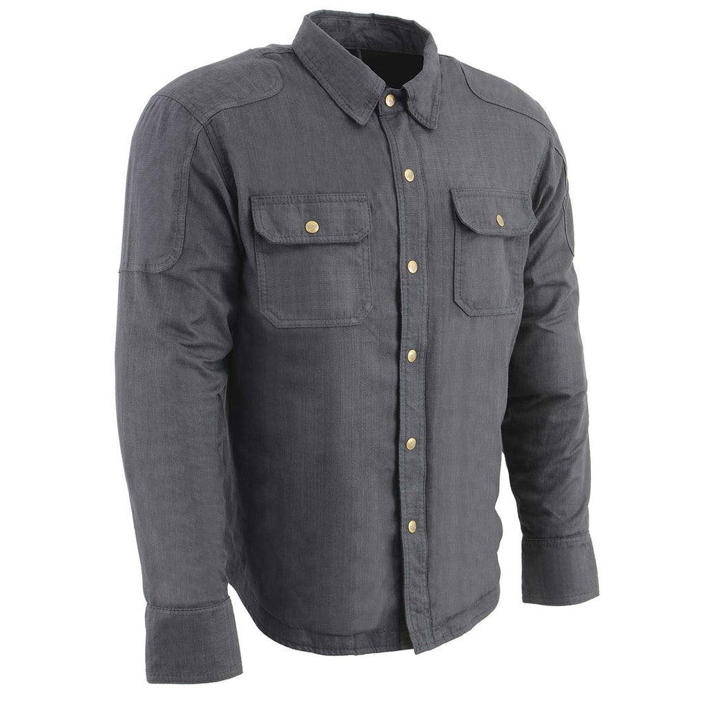 Milwaukee Leather MPM1622 Men's Black Waxy CE Armored Denim Long Sleeve Shirt Reinforced w/ Aramid Fibers