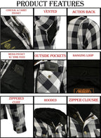 Milwaukee Performance MPM1629 Men's Black and White Armored Hooded Flannel Shirt with Aramid by DuPont Fibers
