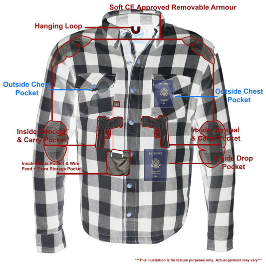 Milwaukee Leather MPM1633 Men's Armored Checkered Flannel Biker Shirt with Aramid® by DuPont™ Fibers