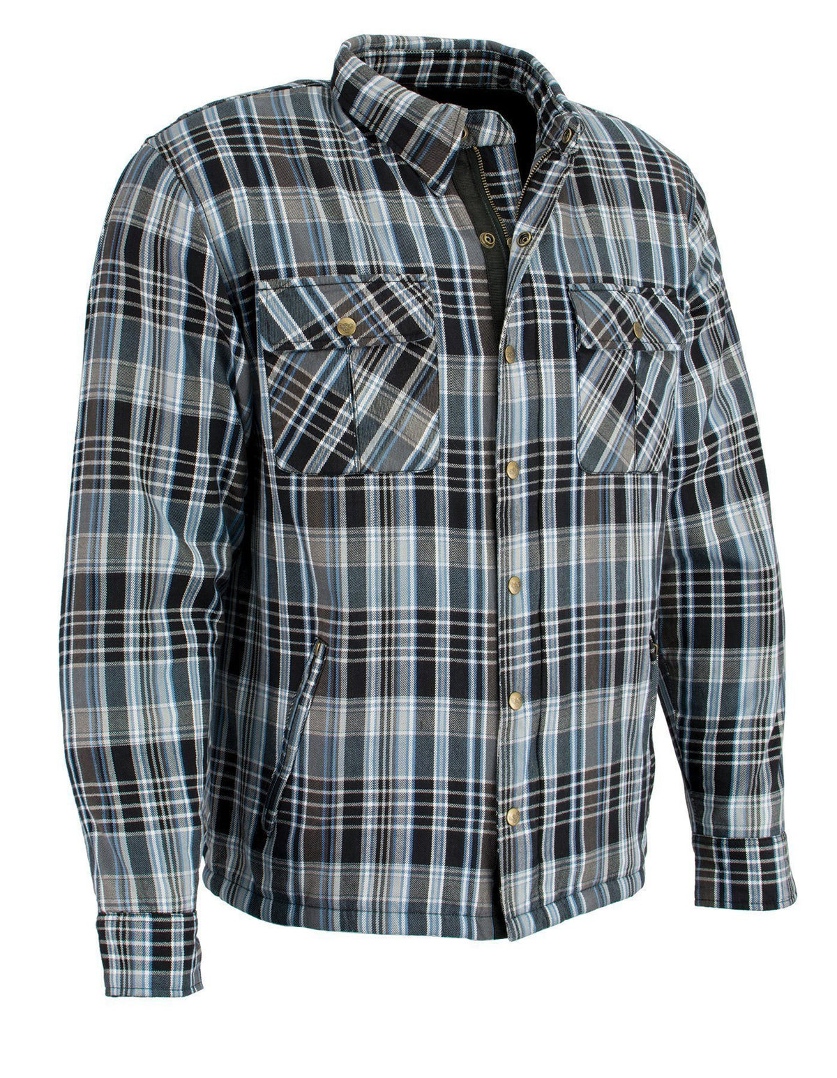 Milwaukee Leather MPM1636 Men's Plaid Flannel Biker Shirt with CE Approved Armor - Reinforced w/ Aramid Fiber