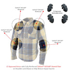 Milwaukee Performance MPM1639 Men's Beige, Black and Blue Armored Long Sleeve Flannel Shirt with Kevlar