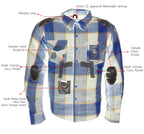Milwaukee Performance MPM1639 Men's Beige, Black and Blue Armored Long Sleeve Flannel Shirt with Kevlar