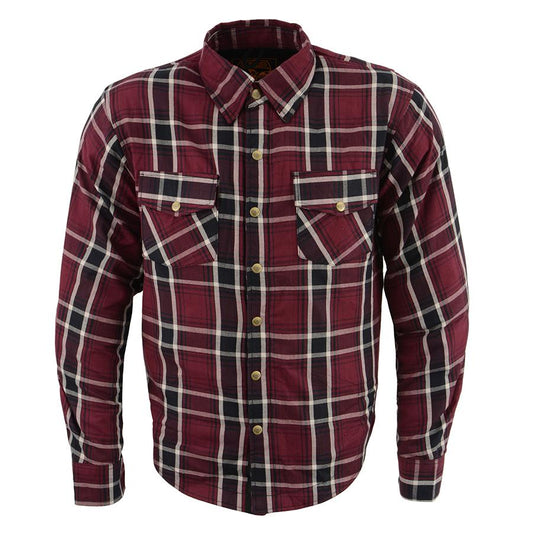 Milwaukee Performance MPM1640 Men’s Maroon, Black and White Armored Long Sleeve Flannel Shirt with Kevlar