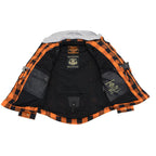 Milwaukee Leather MPM1642 Men's Orange and Black Armored Long Sleeve Hooded Flannel Shirt with Kevlar