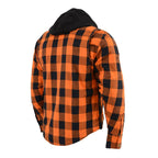 Milwaukee Leather MPM1642 Men's Orange and Black Armored Long Sleeve Hooded Flannel Shirt with Kevlar