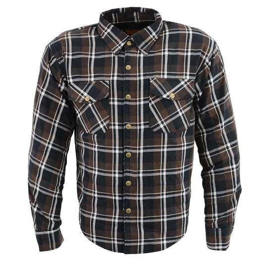 Milwaukee Performance MPM1643 Men's Brown, Black and White Armored Long Sleeve Flannel Shirt with Kevlar