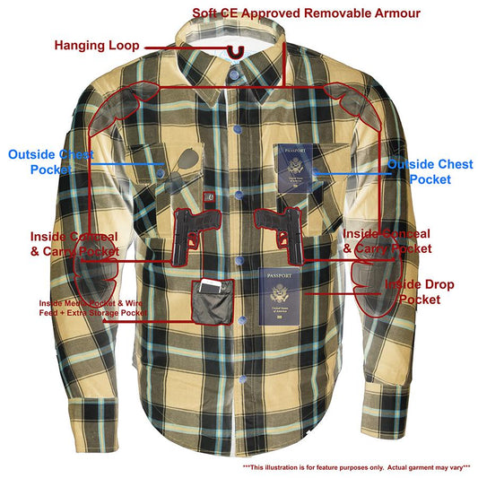 Milwaukee Performance MPM1645 Men's Blue, White and Maroon Armored Long Sleeve Flannel Shirt with Kevlar