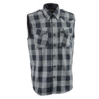 Milwaukee Leather Men's 'Open Road - Coal Dust' Black/Gray Sleeveless Flannel - Cotton Button Up Shirt - MPM1648